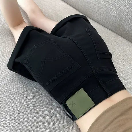 黑色美式牛仔短裤女夏季薄款高腰显瘦卷边阔腿宽松小个子a字热裤图片