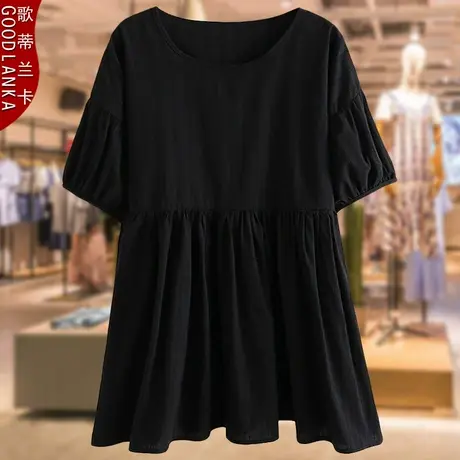 加肥加大码短袖上衣女200斤娃娃衫洋气时尚中年妈妈提花中长款T恤商品大图