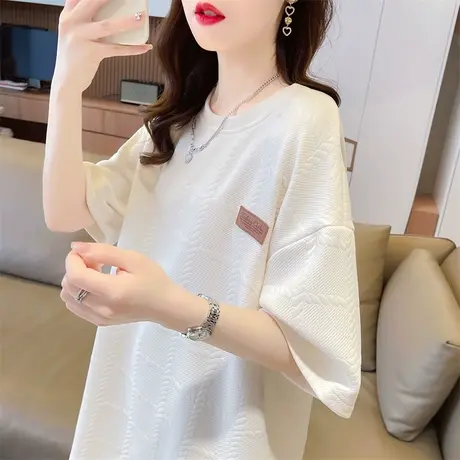小众设计感短袖t恤女夏季韩版宽松大码华夫格半袖学生百搭上衣服商品大图