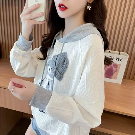 设计感小众撞色连帽卫衣女春秋季韩版宽松薄款美式小个子上衣外套图片