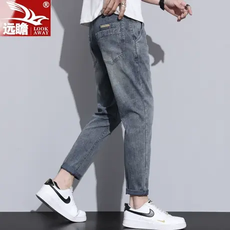 牛仔裤男夏季薄款直筒修身小脚裤夏天潮牌男士哈伦九分长裤子男款商品大图