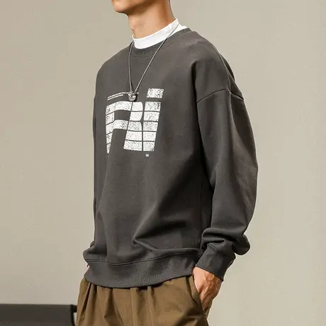 潮牌男装时尚摇粒绒厚款百搭休闲大码卫衣男士长袖春秋款卫衣图片