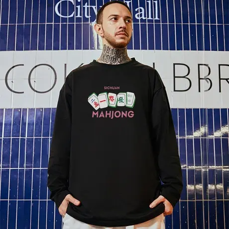 潮牌小众设计感打底衫国潮内搭宽松美式纯棉长袖t恤ins大码男装春图片