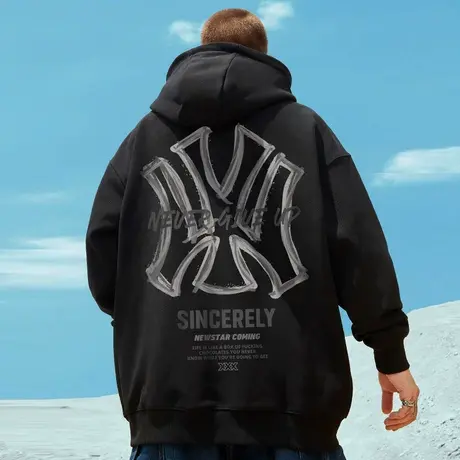 大码秋冬季2025新款美式嘻哈潮牌卫衣男装加绒加厚宽松情侣装胖子图片