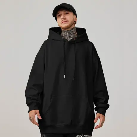 纯色重磅卫衣加肥加大码春款季连帽衫加绒胖子外套男春秋宽松男生商品大图