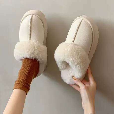 毛毛拖鞋女外穿2023年新款秋冬皮毛一体雪地靴厚底加绒包头棉拖鞋商品大图