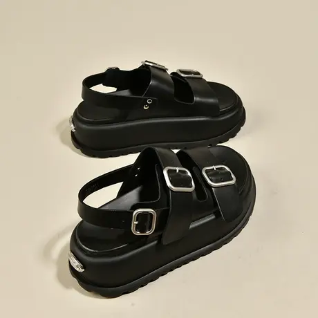 罗马鞋2024夏季新款一字带松糕增高小个子罗马厚底休闲凉鞋女外穿商品大图