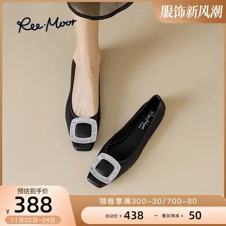 REEMOOR睿慕全羊皮舒适休闲方扣方头银色软底平底浅口单鞋船鞋女商品大图