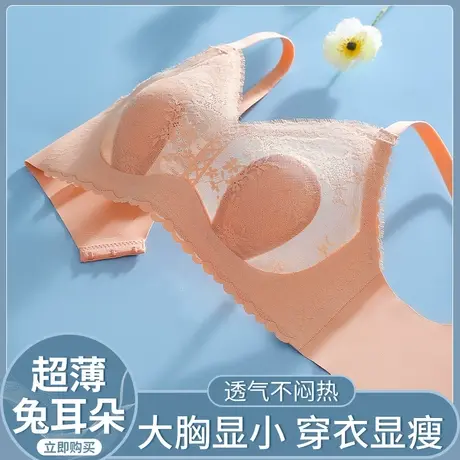 大胸显小内衣女超薄款上托防下垂收副乳蕾丝兔兔杯兔耳朵显瘦文胸图片