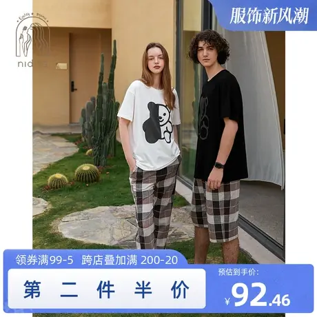 妮狄娅情侣睡衣女夏纯棉短袖卡通休闲长裤男士短袖短裤家居服套装图片