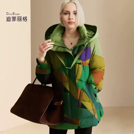 迪菲丽格欧美复古高端连帽羽绒服女2023新款冬季中长款保暖面包服图片