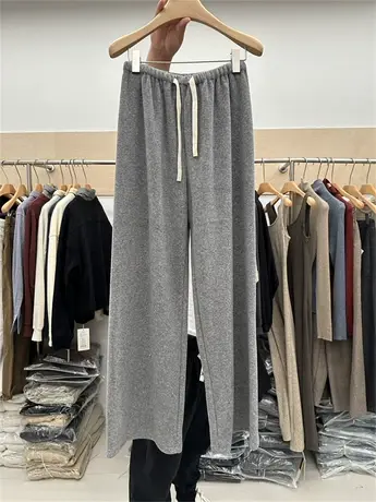 高级感灰色直筒阔腿裤女拖地裤秋冬季百搭宽松毛巾裤休闲垂感长裤商品大图