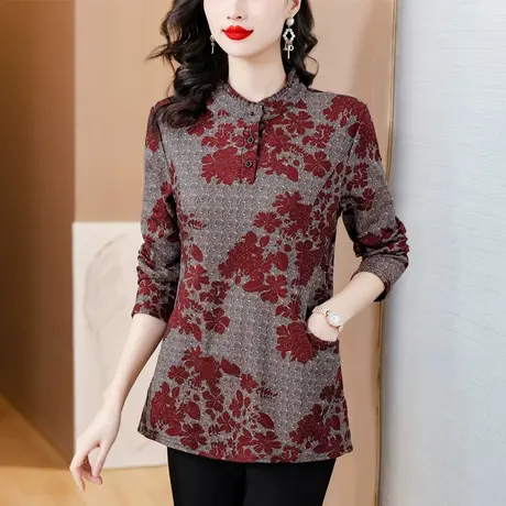 大码加绒打底衫女秋冬2023年新款洋气中年妈妈上衣中长款内搭女装商品大图