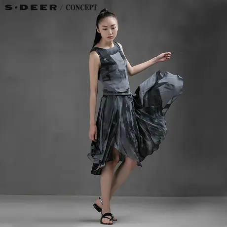 sdeer圣迪奥修身雪纺百褶背心连衣裙女夏S15281268图片