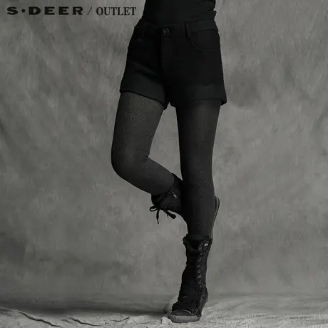 s.deer【新品】圣迪奥专柜正品经典款蓝色植绒呢料短裤商品大图