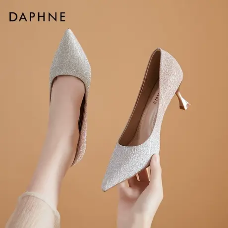 达芙妮网红法式高跟鞋女细跟2021春款设计感小众亮片浅口单鞋秋冬商品大图