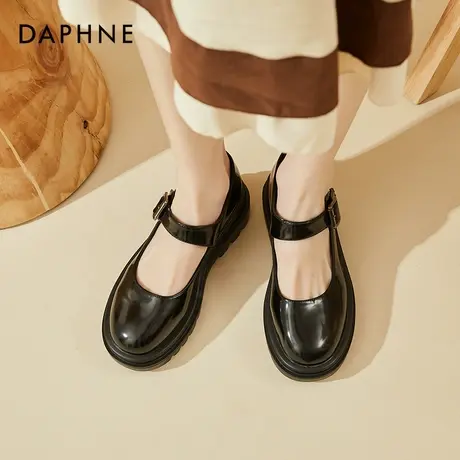 达芙妮玛丽珍小皮鞋女中跟2022春季新款厚底鞋黑色jk猪腰子鞋单鞋图片
