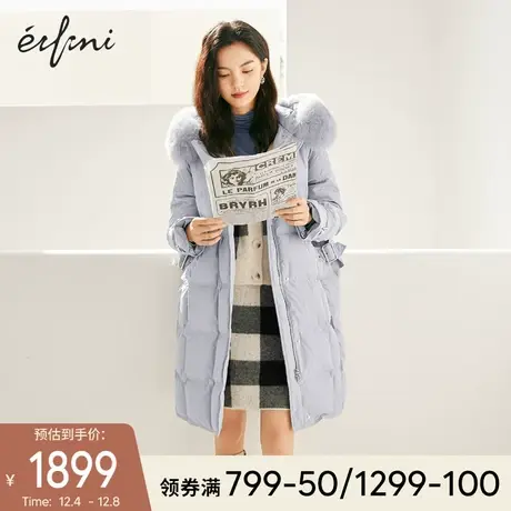 伊芙丽大毛领中长款羽绒服女2021冬季新款加厚保暖面包服羽绒外套商品大图
