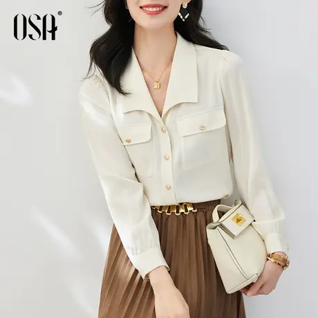 OSA欧莎宫廷风白色衬衫外套女春装2023年新款长袖衬衣泡泡袖上衣商品大图
