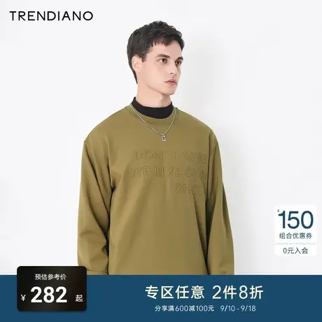 TRENDIANO潮牌官方秋冬男装简约美式立体刺绣休闲情侣款圆领卫衣商品大图