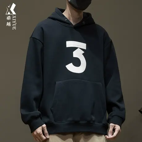 奥粒绒重磅美式连帽卫衣男秋冬字母印花宽松大码加绒加厚情侣外套商品大图