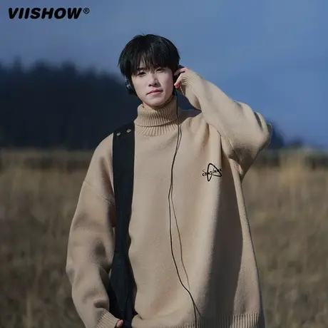 VIISHOW日系慵懒风高领毛衣男加绒冬宽松加厚潮牌保暖针织打底衫商品大图