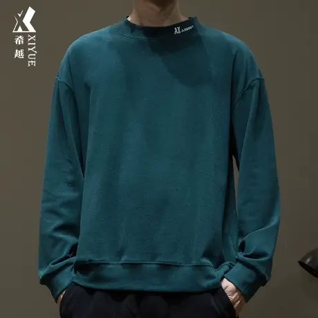 希越绿色德绒长袖T恤男冬季保暖阳离子防静电宽松大码男士打底衫商品大图