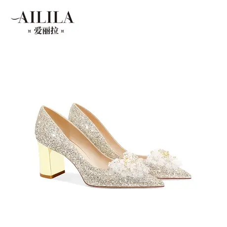 爱丽拉粗跟新娘婚鞋女2025新款春季禾秀婚纱两穿法式高跟鞋不累脚图片