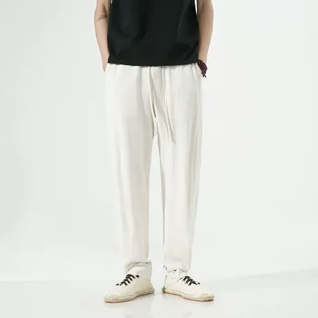 夏季亚麻裤男休闲裤中国风长裤加肥加大码青年宽松弹力清爽棉麻裤商品大图