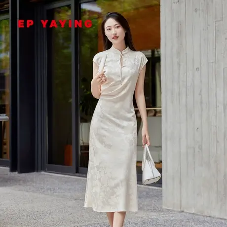 EP雅莹女装 国风真丝雅式旗袍礼服连衣裙 2024春装新款4611A图片