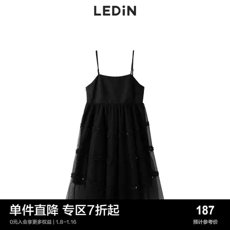 乐町吊带网纱裙夏季小黑裙连衣裙C2FAC3205图片