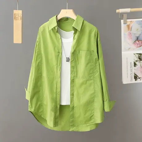 果绿色衬衫式外套女春日设计感小众2024新款外穿衬衣内搭宽松上衣商品大图