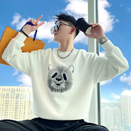 美式卫衣男春季2024新款潮牌宽松休闲T恤ins个性印花长袖上衣外套商品大图