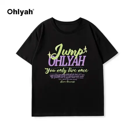 Ohlyah春夏新款潮牌无性别男女同款纯棉字母大码宽松圆领短袖T恤商品大图