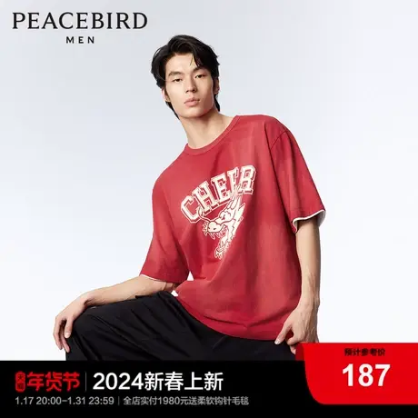 【水洗】太平鸟男装 美式复古短袖t恤男2024年春季新款做旧体恤潮图片
