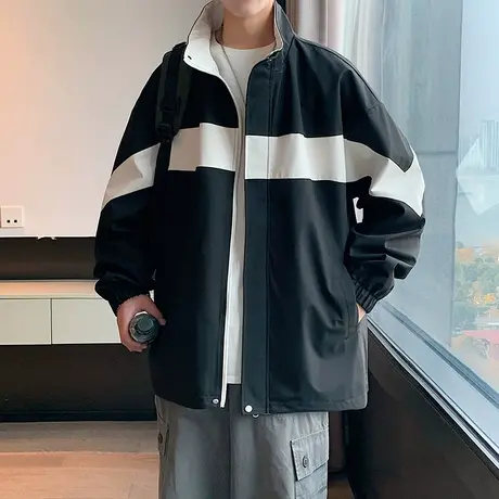 夹克男春秋季新款美式宽松撞色翻领上衣男士潮牌双面穿冲锋衣外套图片