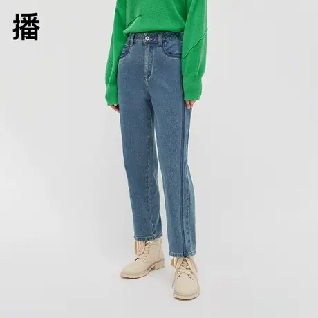 播蓝色牛仔裤女商场同款2023冬季新款小个子复古小脚裤BDQ4KD1157图片