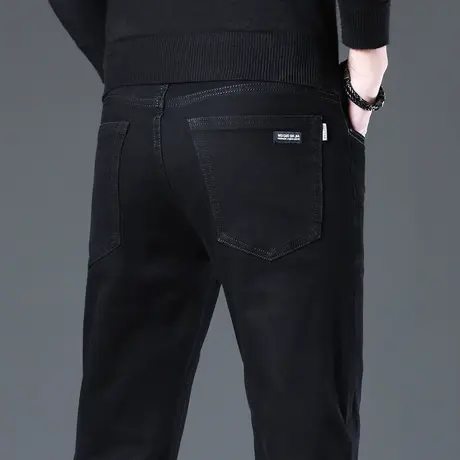 春季男装商务修身黑色休闲牛仔长裤春秋款水洗直筒弹力男裤子春裤商品大图