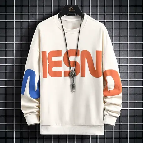 春秋新款圆领棉卫衣男学生潮流休闲长袖T恤时尚宽松青少年打底衫商品大图