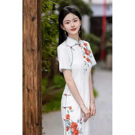白色旗袍女夏季新款2024改良年轻款少女显瘦小个子高级感日常可穿商品大图