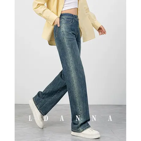 高腰直筒牛仔裤女2024年新款春秋女裤宽松复古郑州裤子窄版阔腿裤商品大图