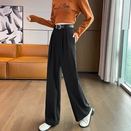 直筒西装裤女春秋2024新款高腰黑色显瘦休闲宽松垂感拖地阔腿裤子图片