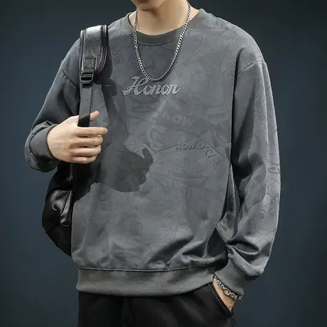 秋冬季潮牌字母印花无帽圆领卫衣无口袋2023新款男士tT恤衫春秋款图片