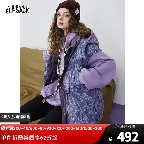 妖精的口袋宽松印花羽绒马甲女2023冬新款小个子复古保暖通勤上衣图片