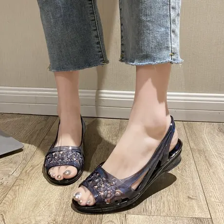 凉拖鞋女外穿2024新款夏季时尚水晶凉鞋防滑办公室厚底拖鞋女款图片