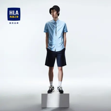 HLA/海澜之家夏季花纹短袖针织衬衫亲肤透气含莱赛尔翻领短衬男装图片