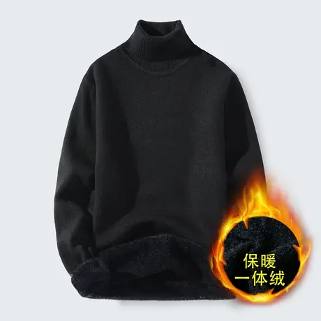 高领毛衣男士冬季修身加绒加厚款纯黑色针织打底衫潮流保暖线衣服商品大图