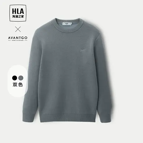HLA/海澜之家轻商务含羊毛长袖针织衫23秋冬季新款圆领加厚毛衣男图片
