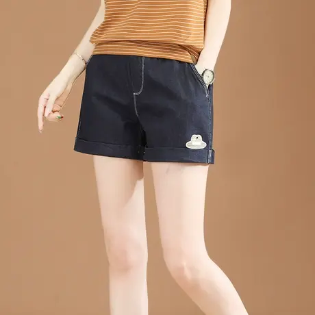 韩潮袭人松紧腰休闲刺绣牛仔短裤女2023年夏季新款百搭显瘦热裤子商品大图