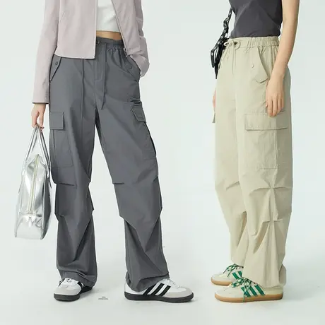 omont蛋挞家 高腰降落伞裤直筒工装裤女夏2023年宽松阔腿裤子商品大图